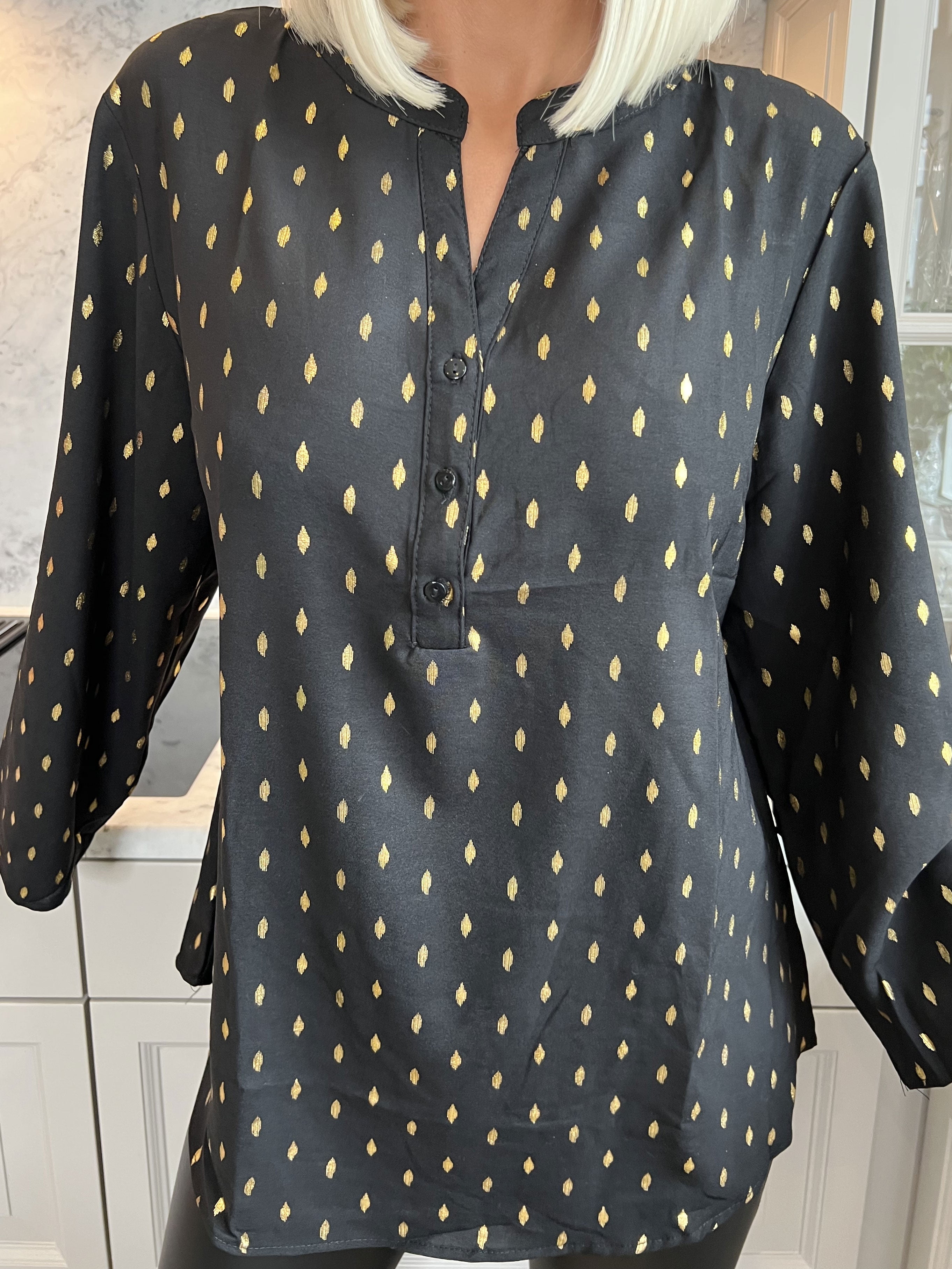 Pepita - Långärmad tunika med mönster - Black